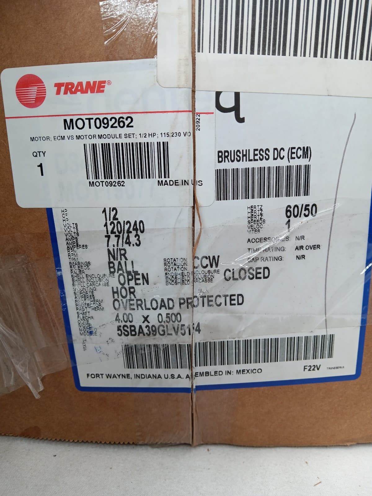 Genteq / TRANE EON 1/2HP 120/240v Programmable Motor 5SBA39GL V5154 2