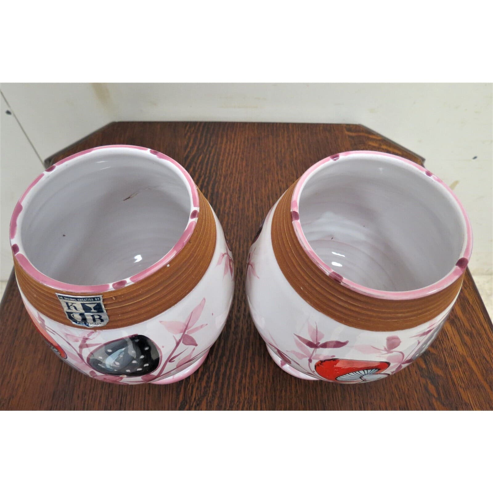 KBNY Italian Mushroom Vases - Two Large Goblets Hand Painted Italy 4