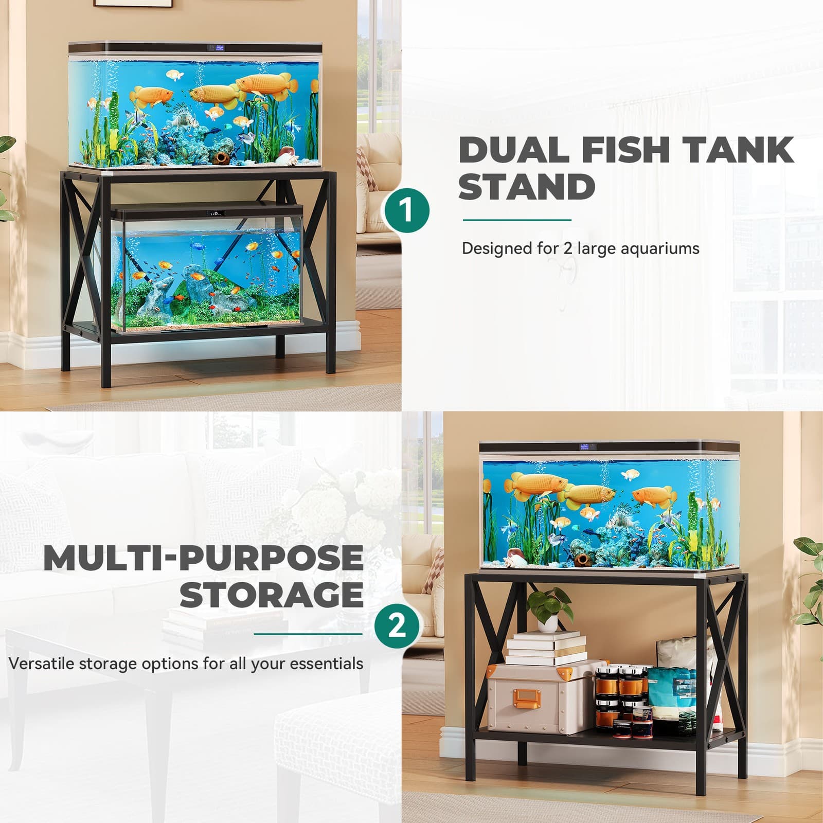 X-Shape 40 Gallon Fish Tank Stand 500lbs Capacity for Metal Aquarium Stand 5