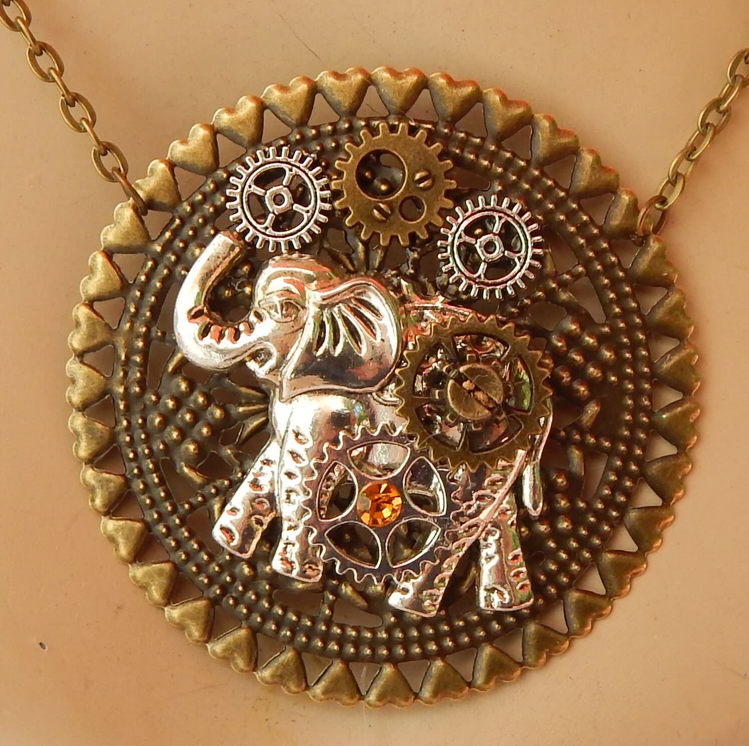 Steampunk Necklace Elephant Gold Pendant Cosplay Handmade NEW Fashion Chain 5
