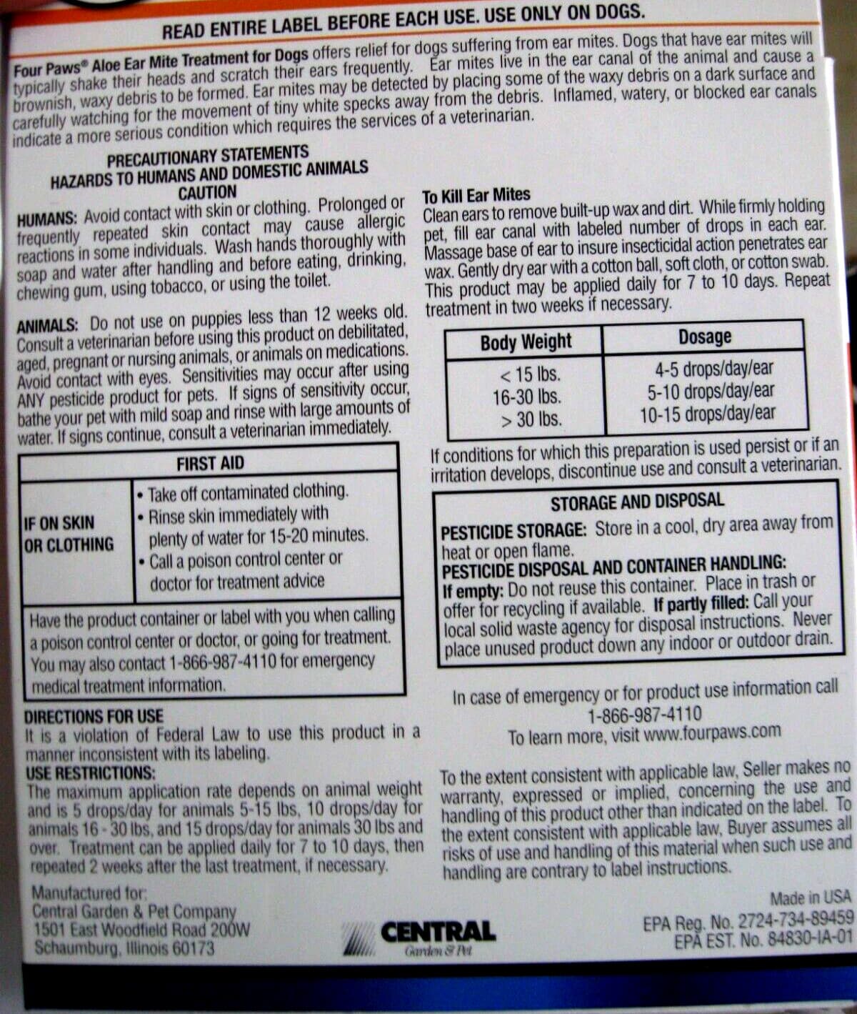 Four Paws Ear Mite treatment for Dogs .75 oz NEW FREE SHIPPING 2