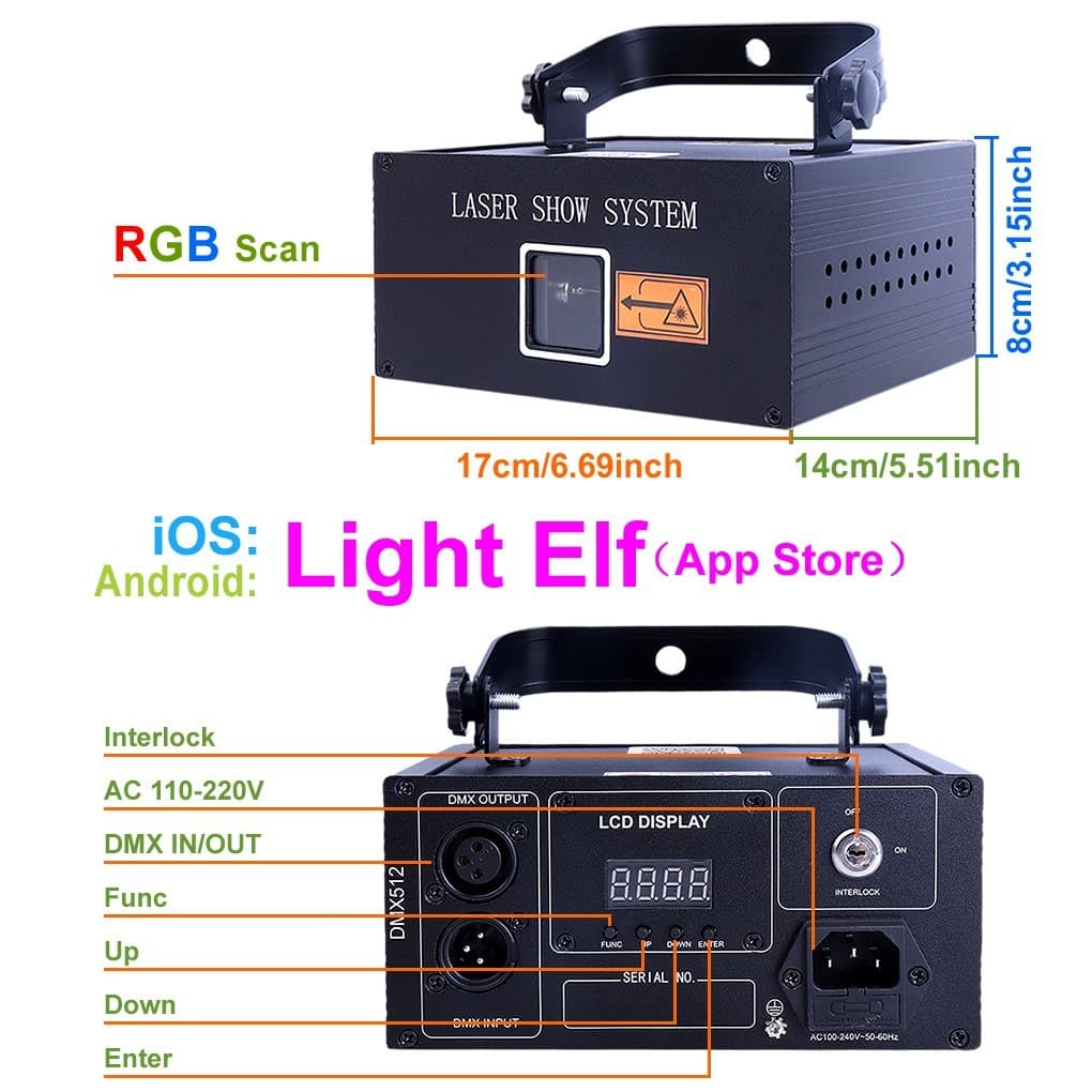 iOS Android App 3W RGB Animation DMX DJ Party Show Stage Projector Laser Lights 2