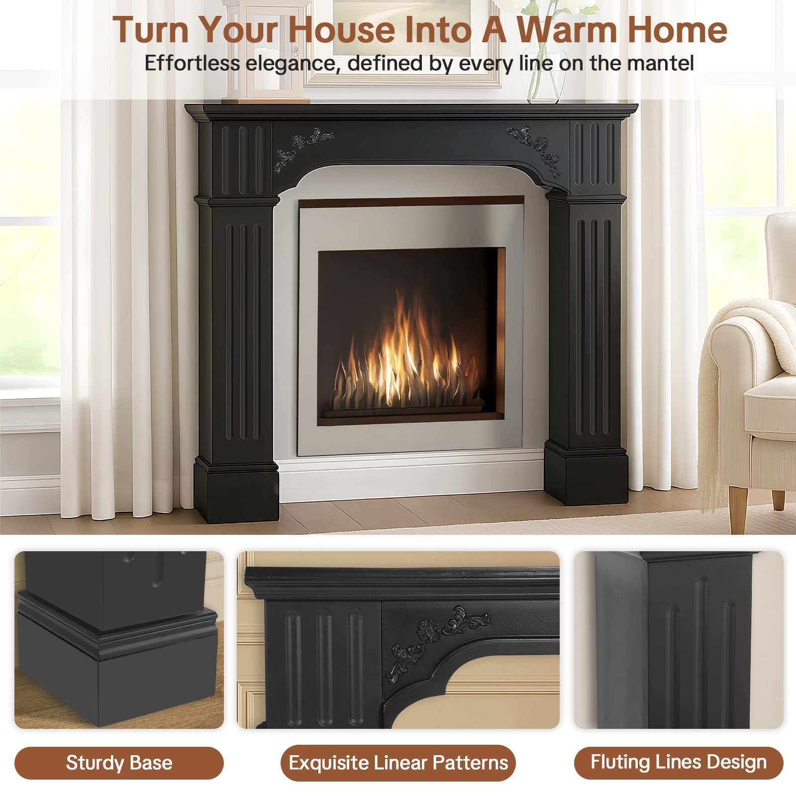 Classic Fireplace Mantel Wood Surround Mantels for Electric Fireplaces w/ Shelf 3