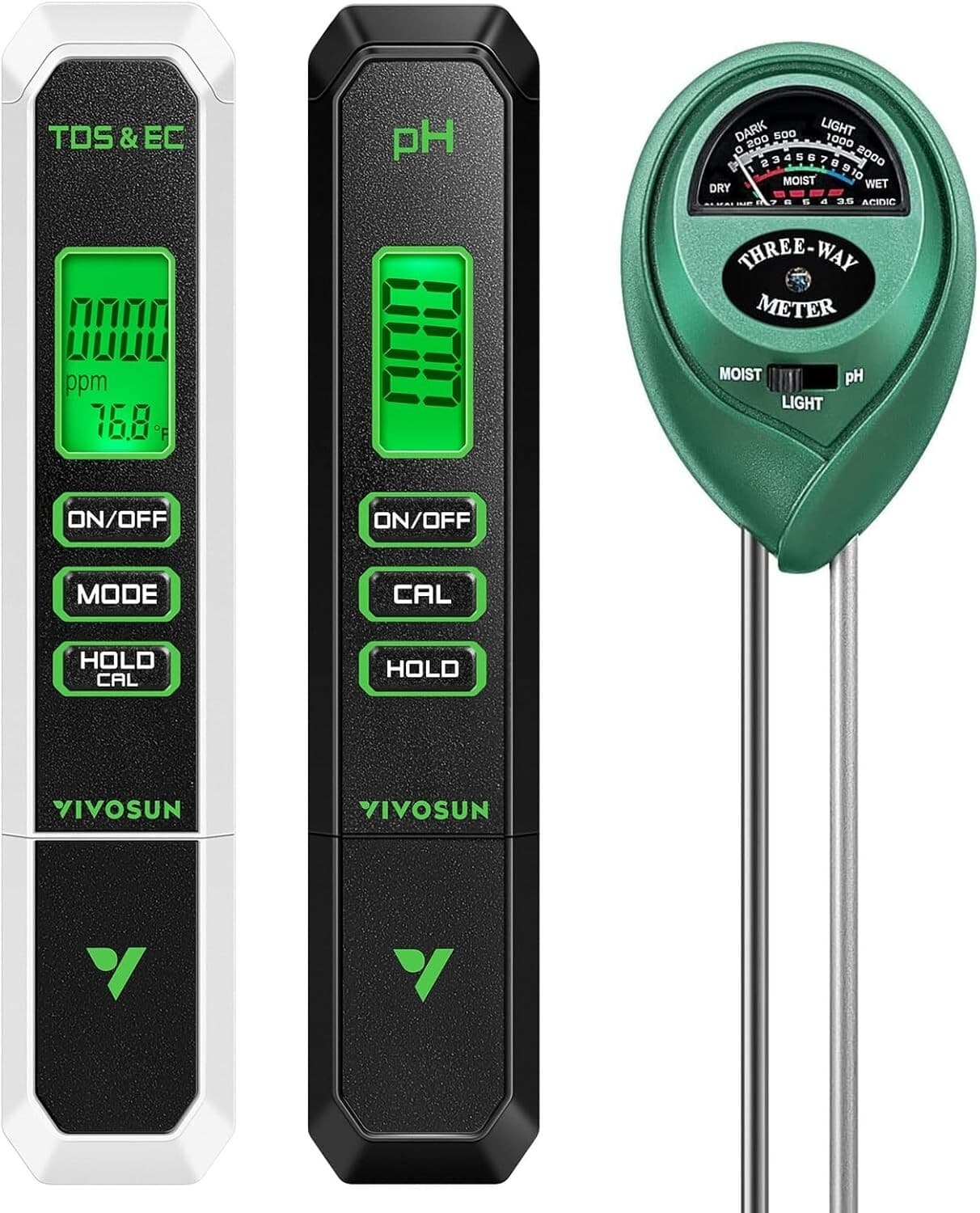 VIVOSUN Digital pH Meter, 3-in-1 TDS/EC/Temperature Meter Soil Moisture Combo