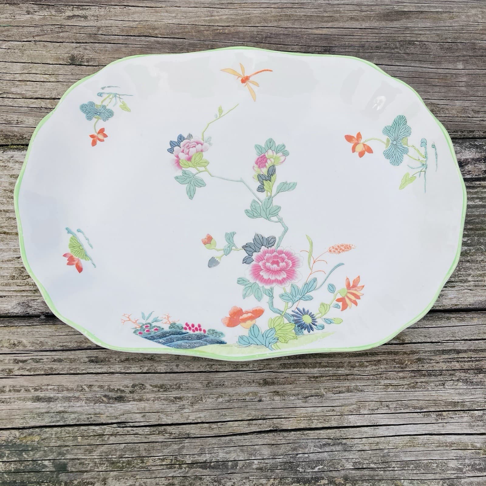 Wood And Sons LTD England Serving Platter Rose Floral With Dragon Fly Orient Des