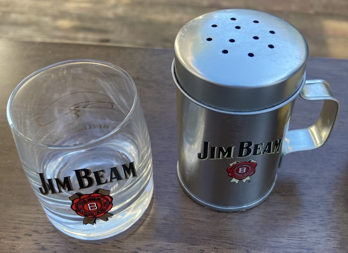 Lot of 6 Shot Glasses,3 JACK DANIELS,2 JIM BEAM,1 KING GEORGE"1 OLD CHARTER FREE 3