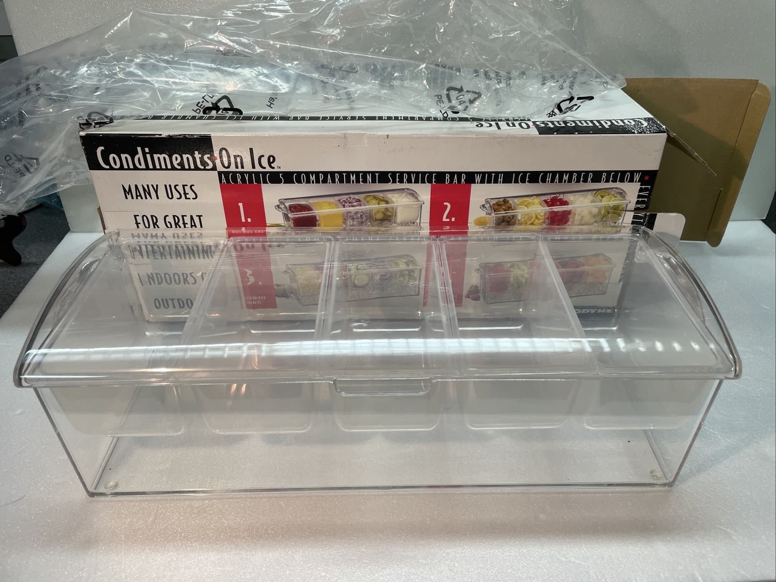 Bar Top Condiment Server Keeps Condiments Cold w/ ice 5 Removable Compartments 5