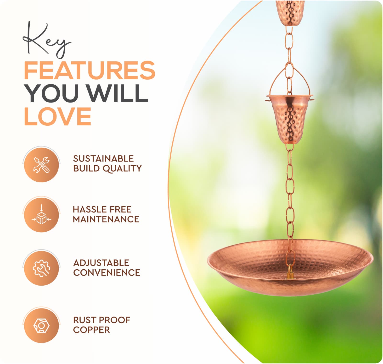 Marrgon Hammered Copper Rain Chain Receptical Basin– Bowl Shaped Anchoring Basin 3