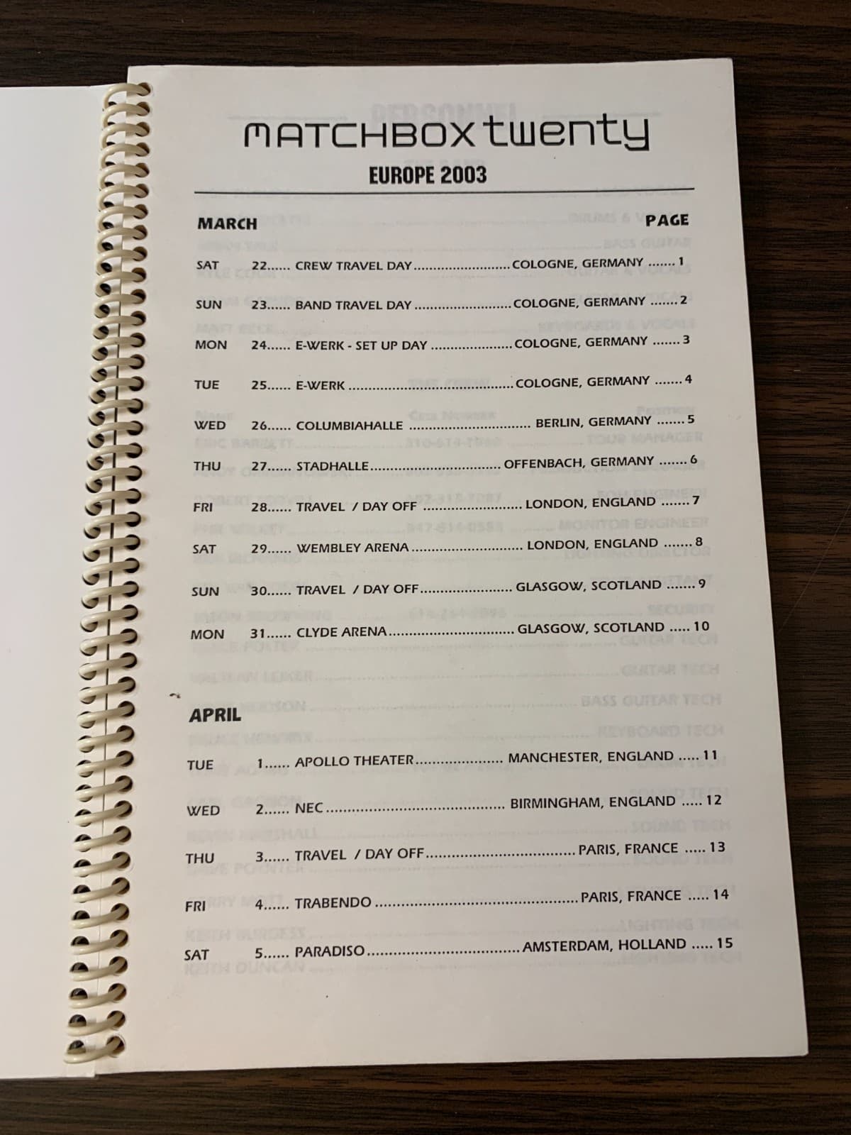 Rare Vintage 2003 Europe Matchbox 20 Band Artist Crew Only Itinerary Tour Book 3