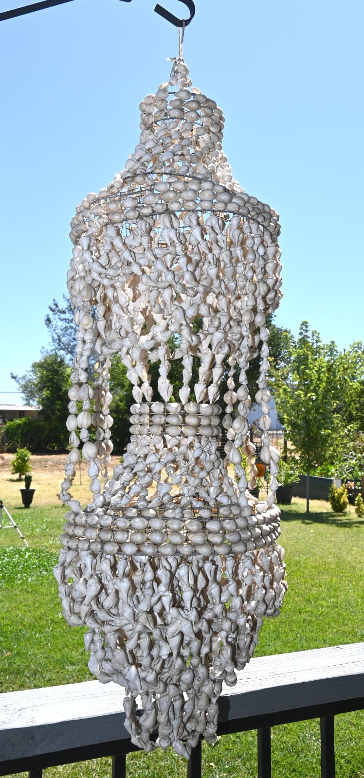 Vtg Sea Shell Cowrie Tiered Chandelier Decorative Indoor/Outdoor Beach Boho 35"