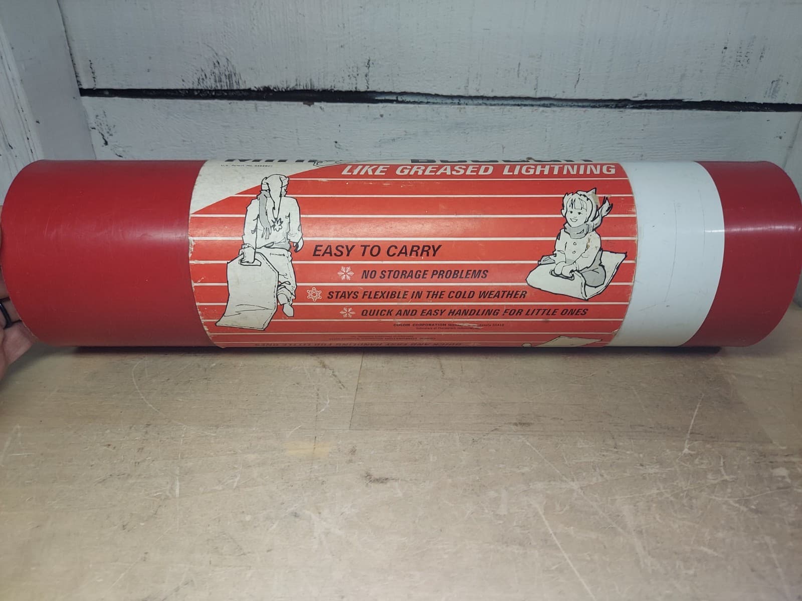 Vintage Cosom Mini Boggan Snow Sled Like Greased Lighting Red & White 3