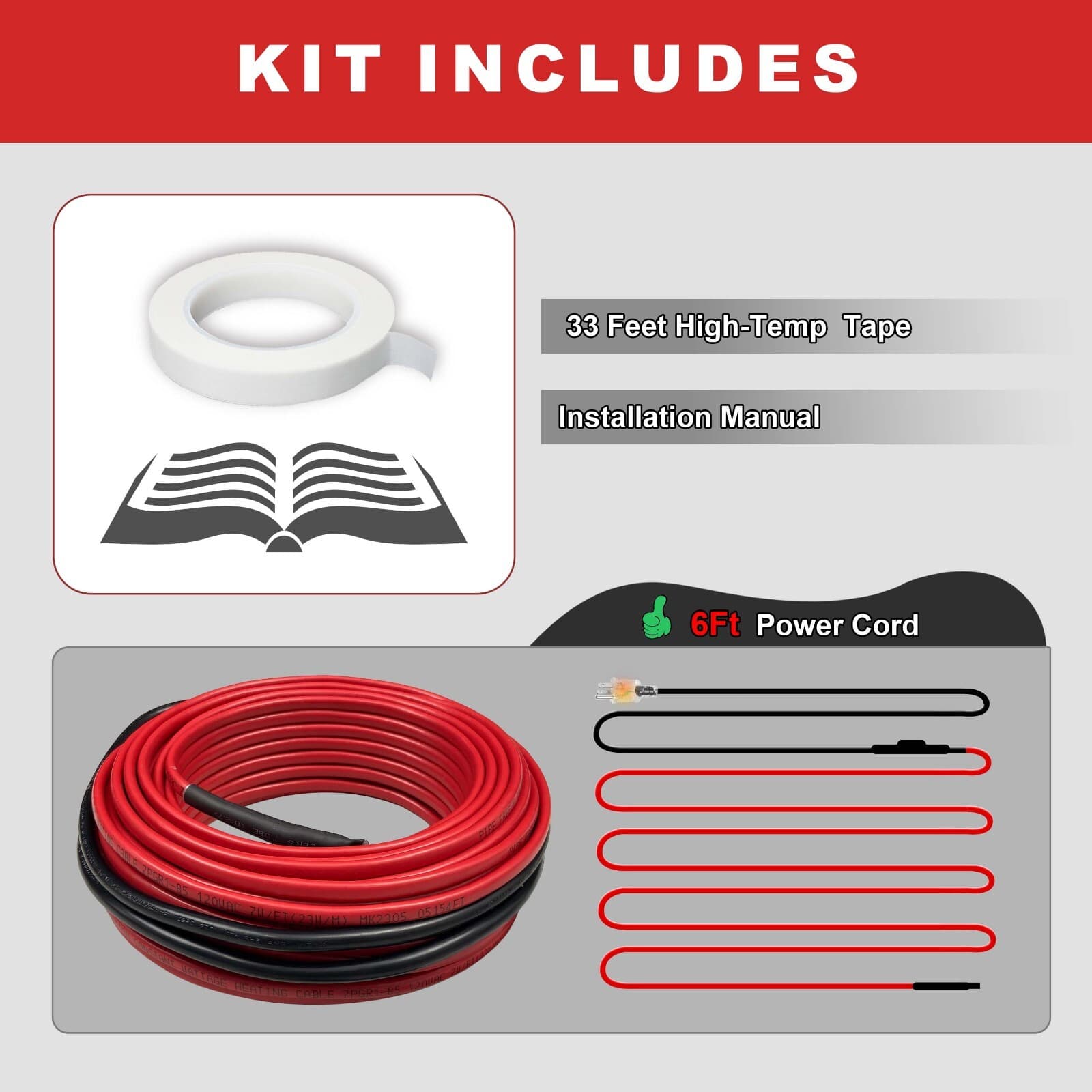 Pipe Heat Tape for Water Pipe Freeze Protection, Constant Wattage, 120V, 7W/FT 5