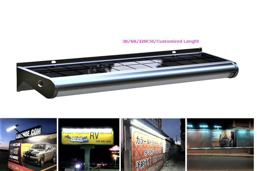 Solar All-Night-On Aluminum Billboard Sign Ad LED Light 5W 1F/10W 2F/20W 4F 3