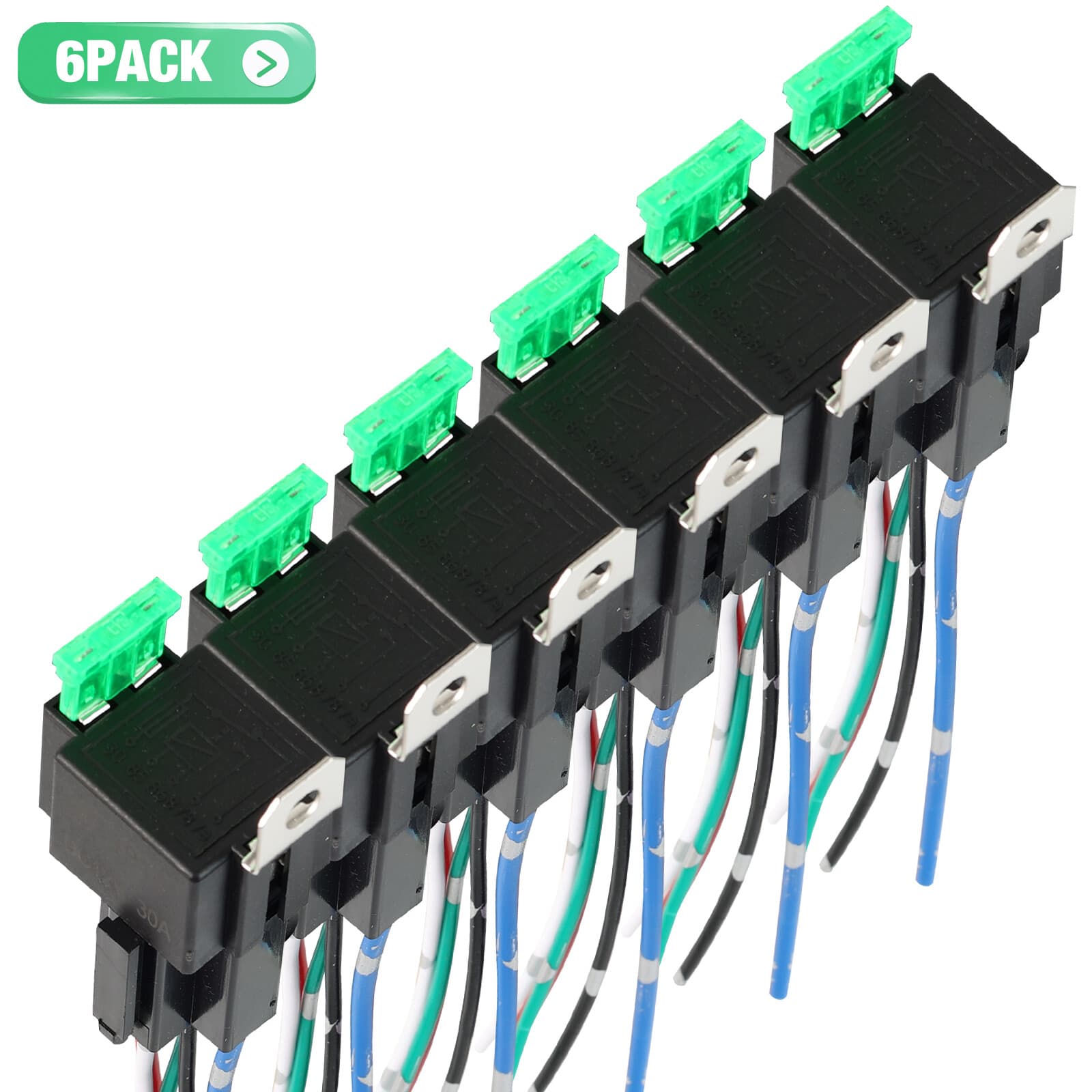 12V Fuse Switch Relay 6 Pack Harness Set 5 Pin Relays 16 AWG SPST Electrical