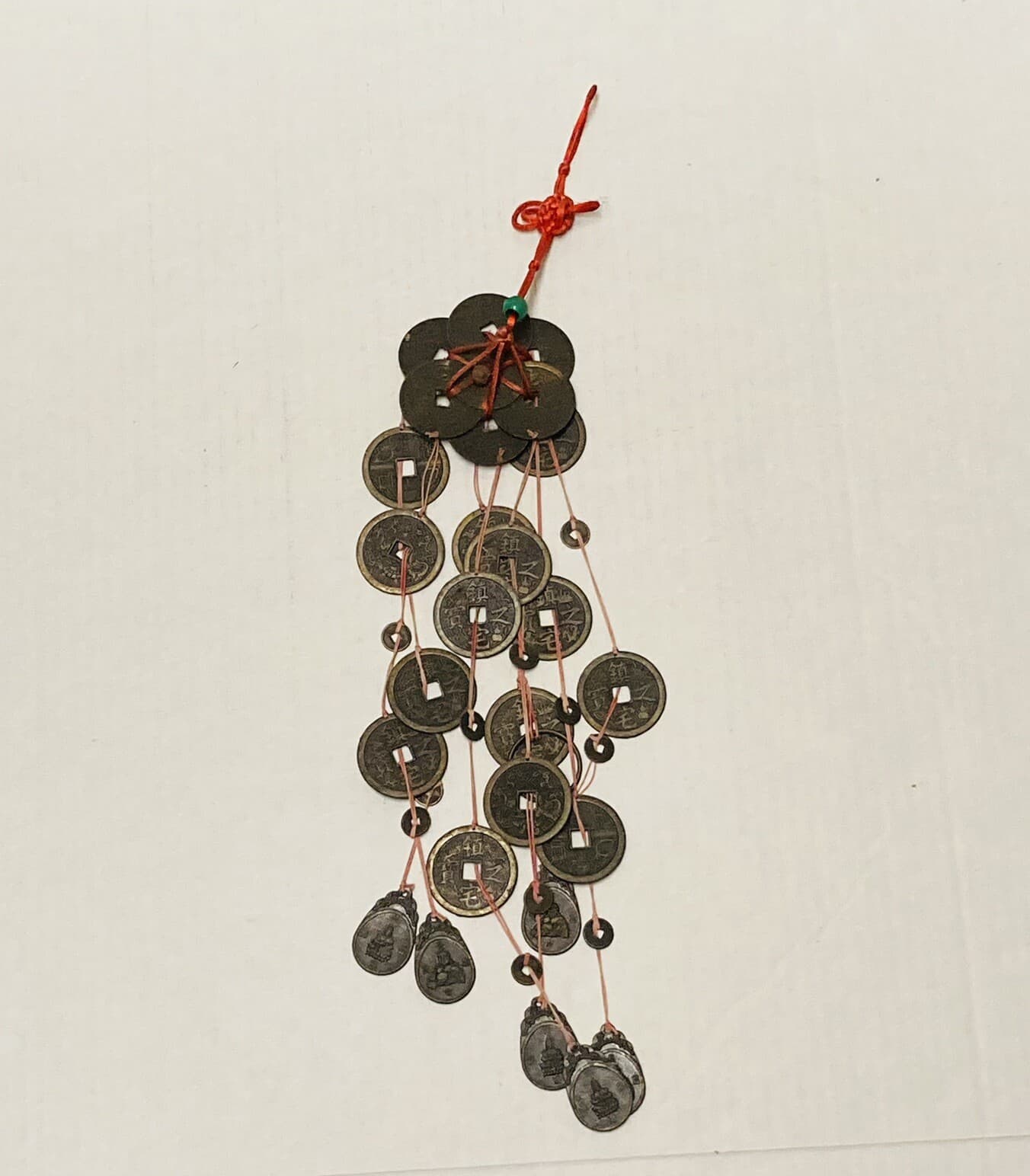 Rare 1950s Chinese Coin Token Wind Chime Feng Shui Buddha Qwan Yin Charm Art X