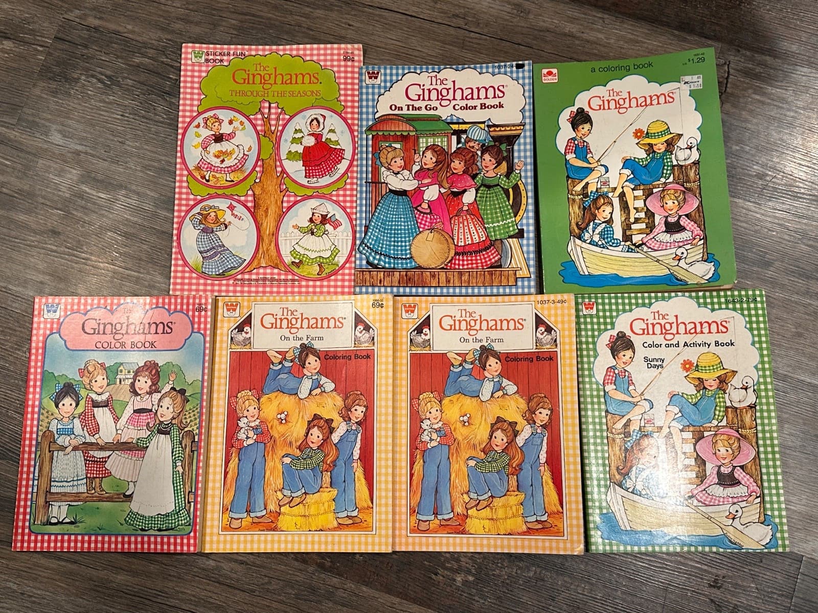 Lot of 7 The Ginghams Coloring Activity Sticker Books NEW 1979-1983