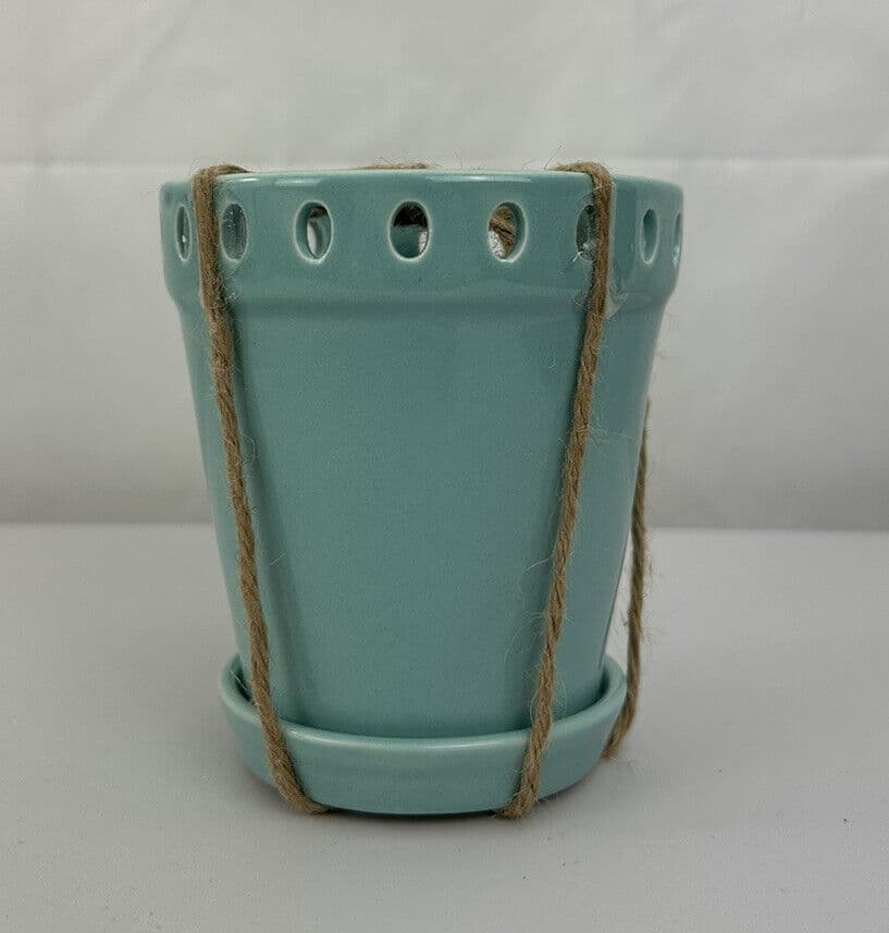 New Rae Dunn MOTHER EARTH Planter Succulent Pot w/Saucer Color Aqua 5 In Tall 3