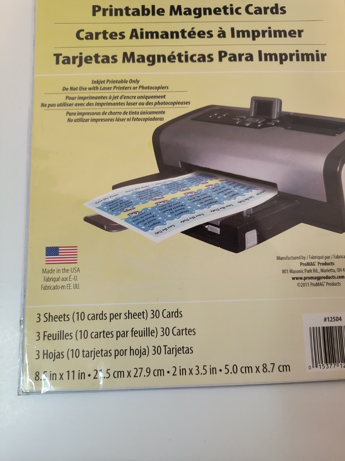 Printable Magnetic Cards, ProMAG inkjet 3 sheets, 30 cards, New In Orig Pkg. 2