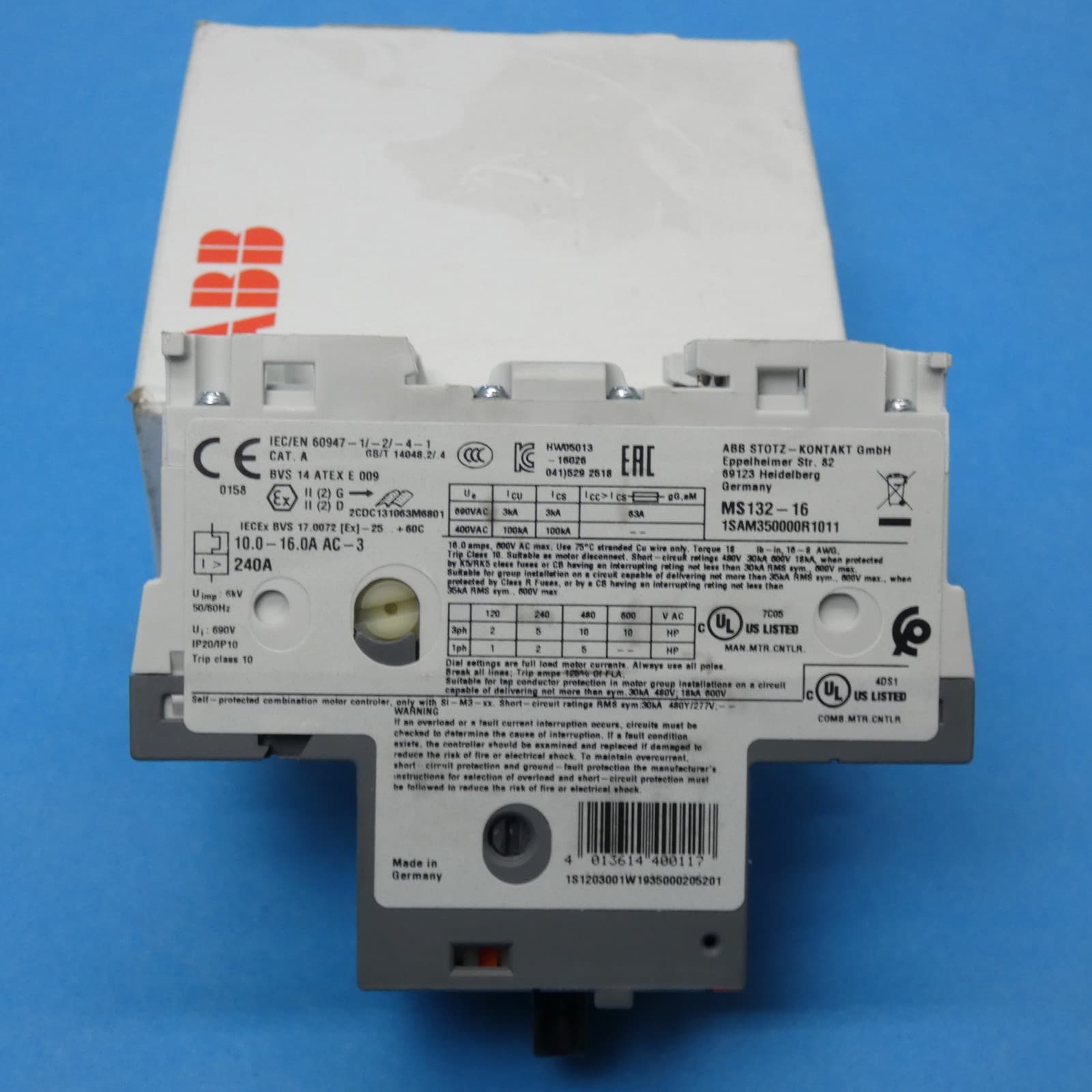 ABB 1SAM350000R1011 MS132-16 IEC Manual Motor Protector 10-16 A Made In Germany 5