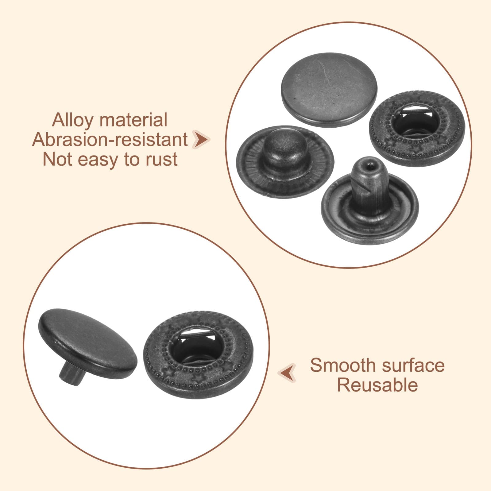 50Set Leather Snap Fasteners Kit 12.5mm Metal Snaps with 3 Setter Tool Gun Black 5