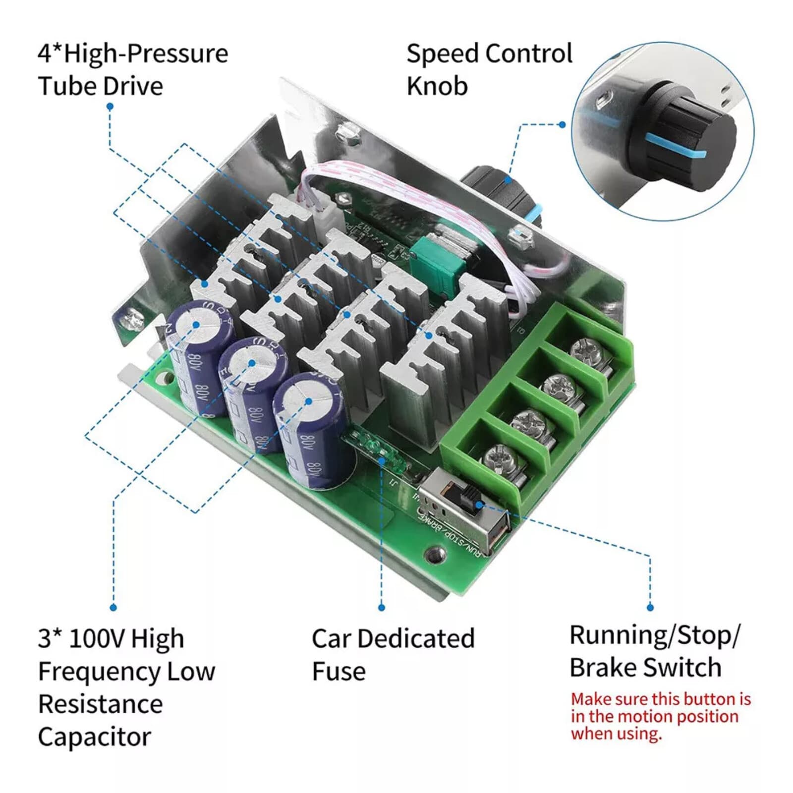 30A 7V-70V PWM DC Motor Speed Controller Switch For Power Wheels Green PCB +Fuse 6