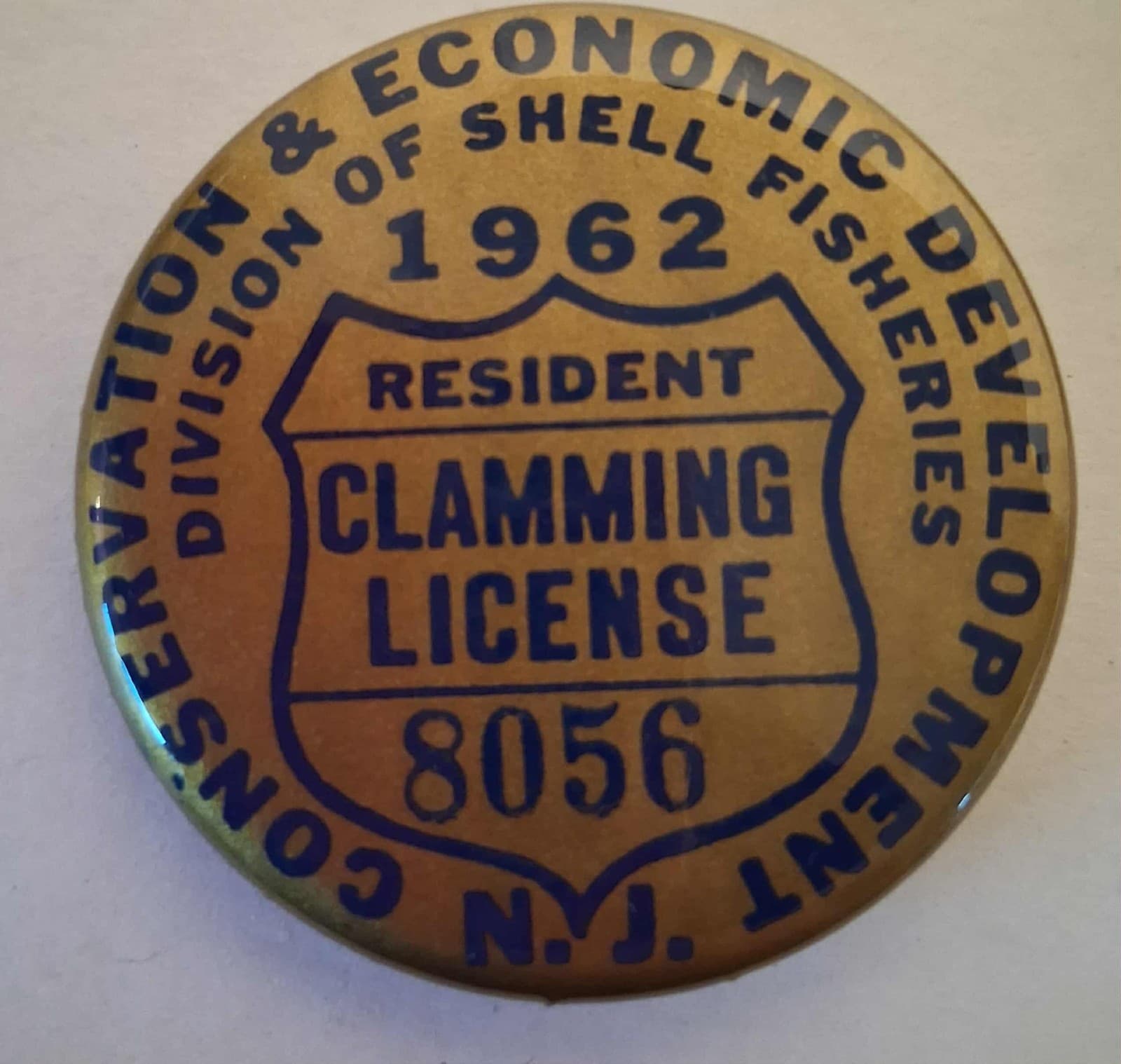 (5) 1962 NJ Resident Clamming License Badge Pin Division Of Shell Fisheries Fish 3