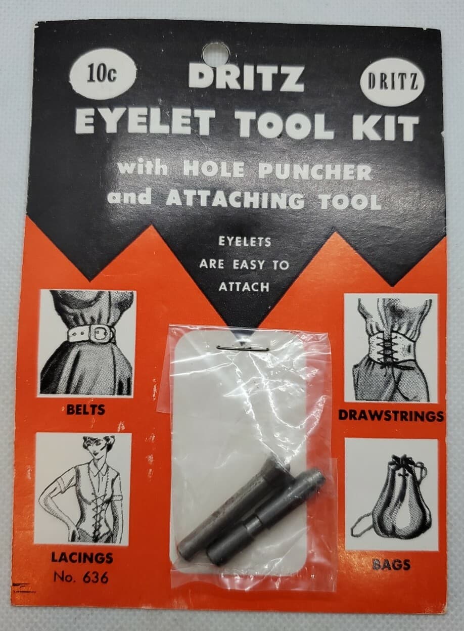 Vintage Dritz Eyelet Tool Kit with Hole Puncher & Attaching Tool USA 1956 636