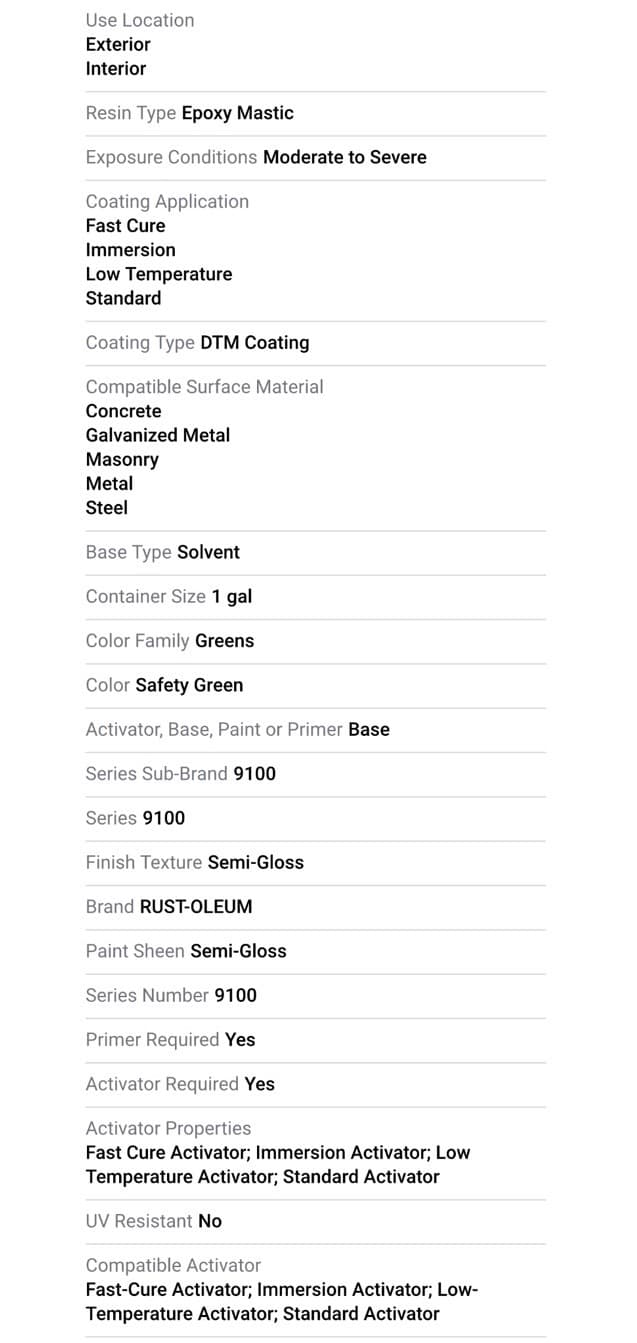 Rust-Oleum Safety Green ROCEpoxy Direct-to-Metal Epoxy Mastic 9100 Base, 1 Gal 5