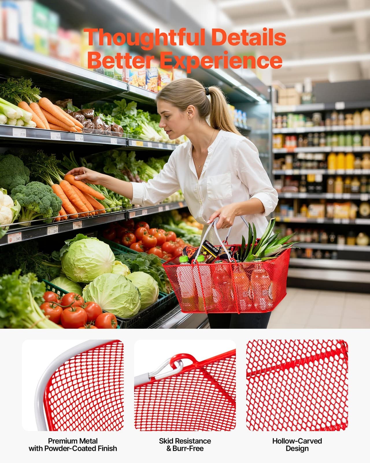 VEVOR Shopping Baskets,12 PCS,22L Stackable Metal Grocery Baskets with Handles,D 4