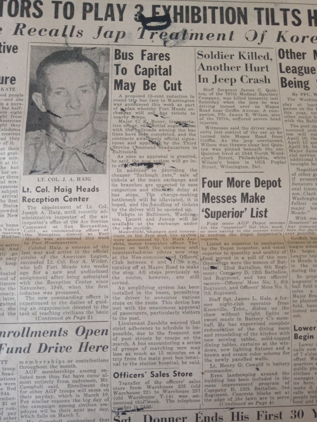 WWII WW2 FORT MEADE POST March 3 1944 Newspaper Japanese Treatment of Koreans 2