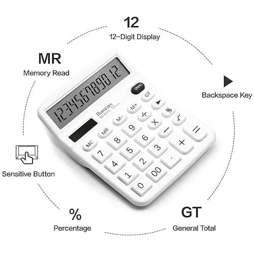 White Calculator, Basic Office Calculator, Desktop Calculator 12 Digit, Large  3