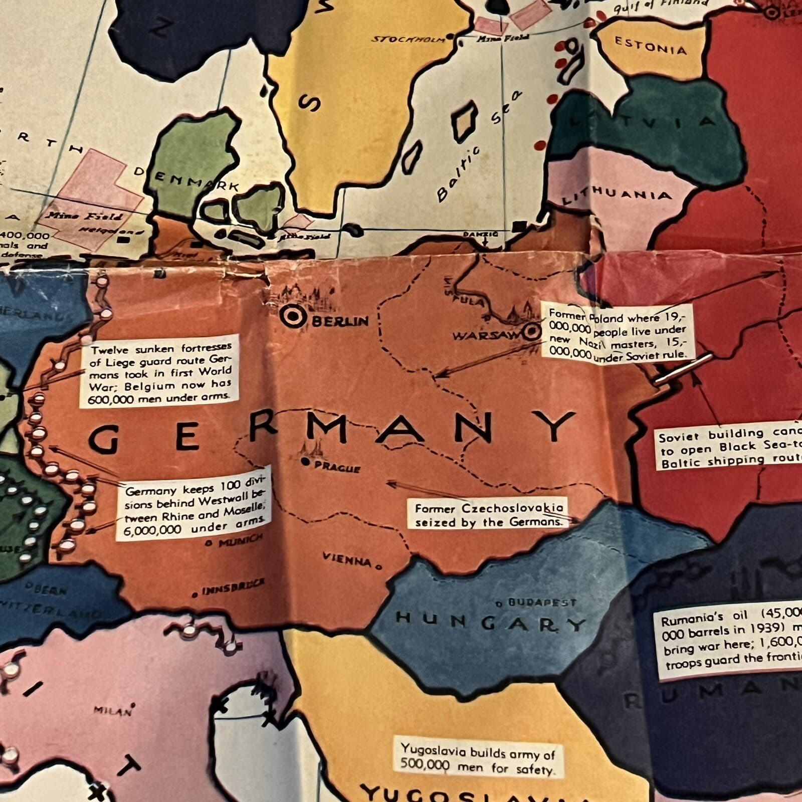 RARE WWII 1940 LOS ANGELES TIMES FULL-COLOR FRONT PAGE EUROPE MAP GERMANY ATTACK 3