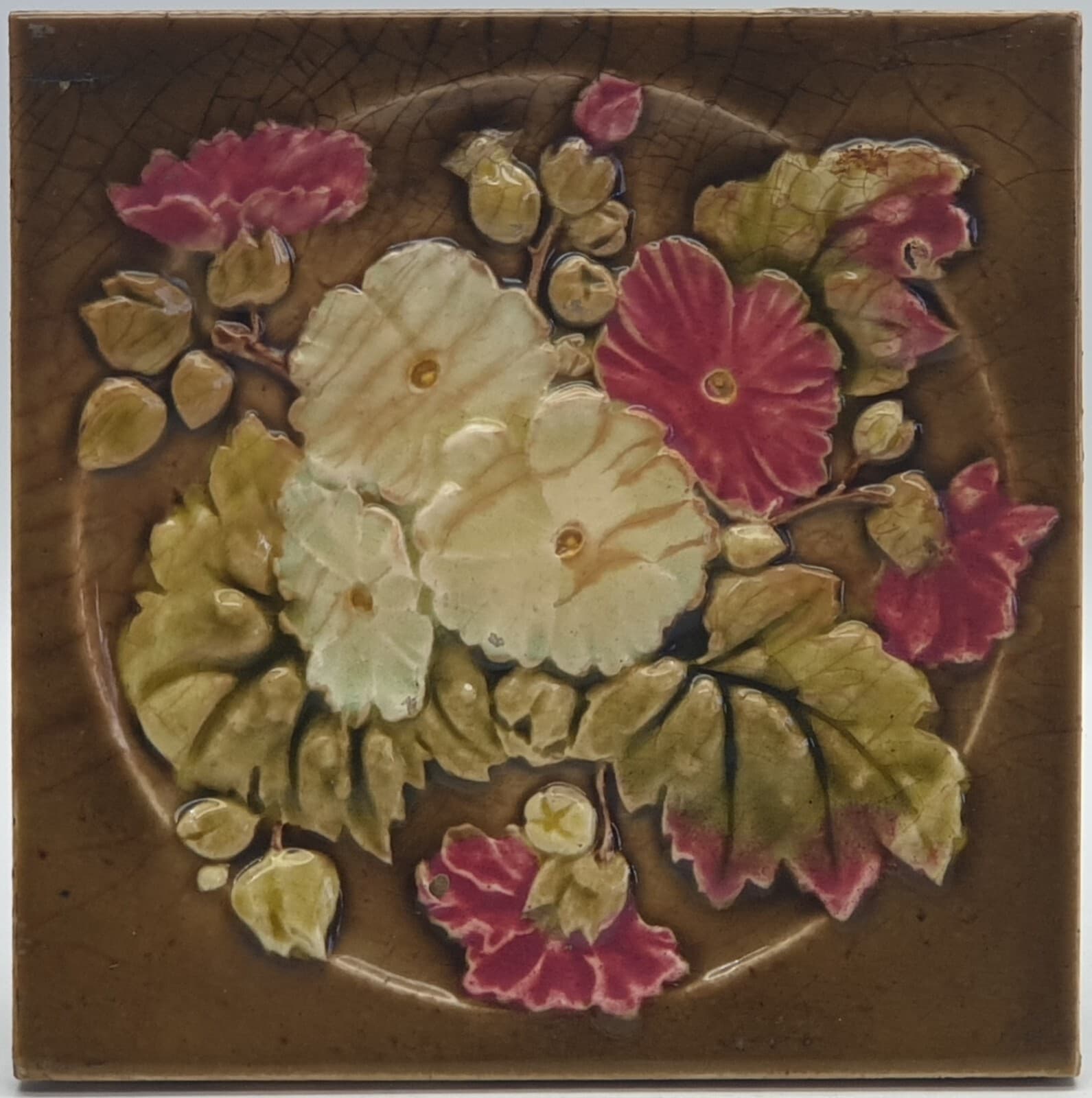 Art Nouveau Fireplace Tile Majolica Tile T. A Simpson C1892 AE2