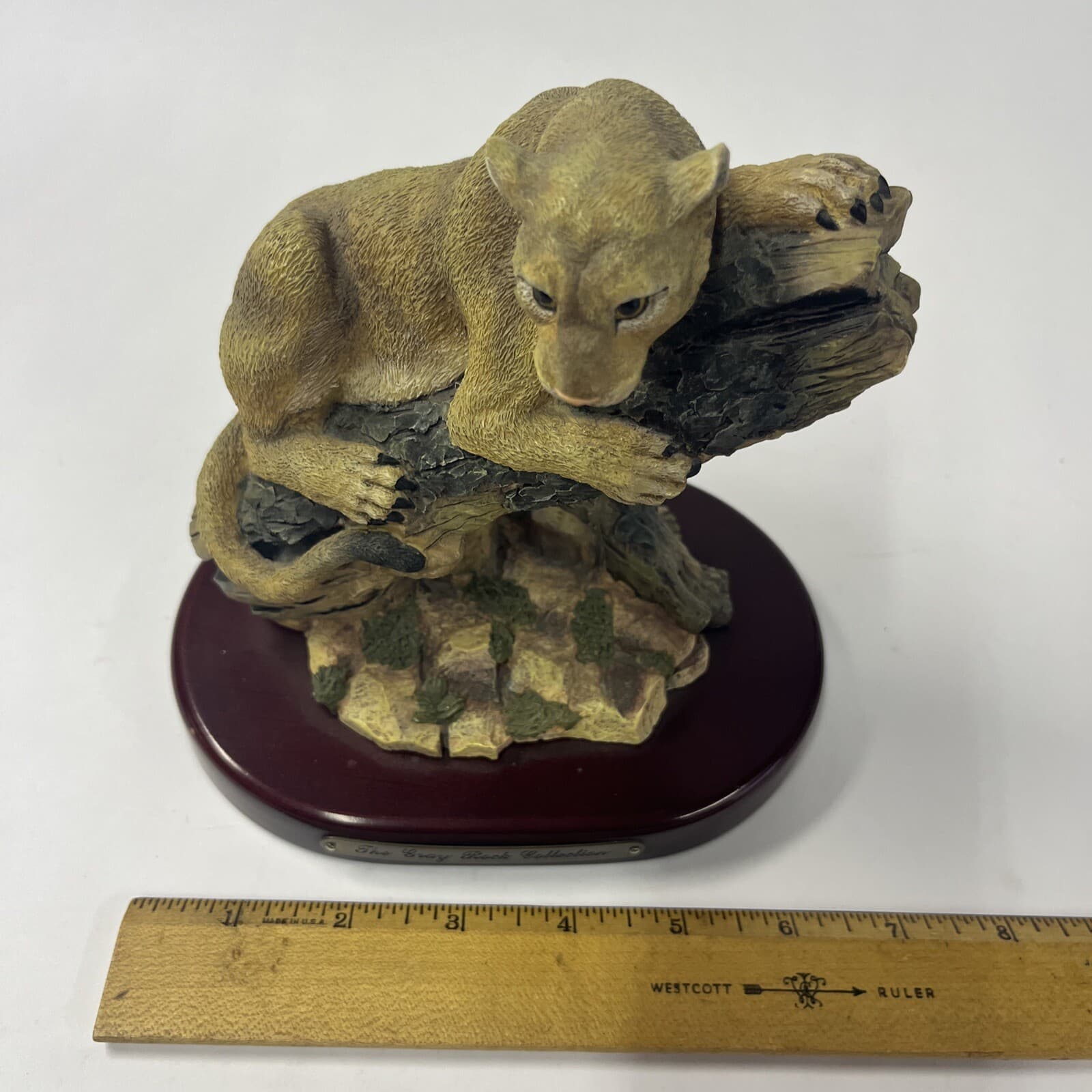Amy and Addy The Gray Rock Collection Rare Sculpture Mountain Lion On Log 3