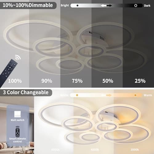 Dimmable LED Flush Mount Ceiling Light with Remote Control, 8 8 Rings White 4