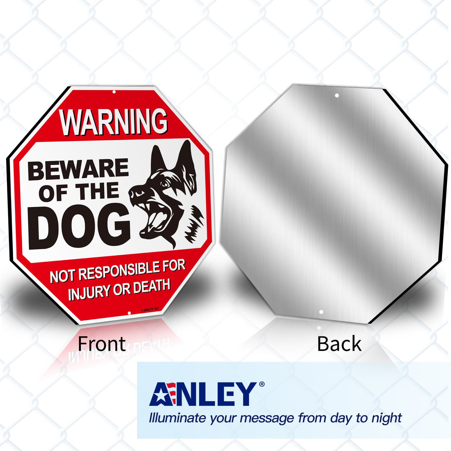 Anley Beware of The Dog Aluminum Warning Sign - Warning Dog Sign 12"x12" 6