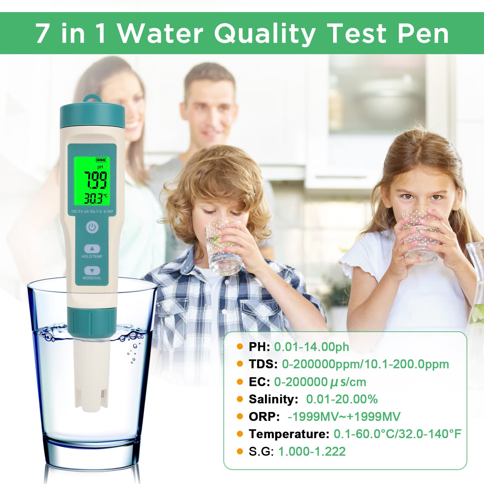 7 in 1 Digital LCD PH/TDS/EC/ORP/TEMP/SG/Salinity Water Quality Tester Meter Pen 2