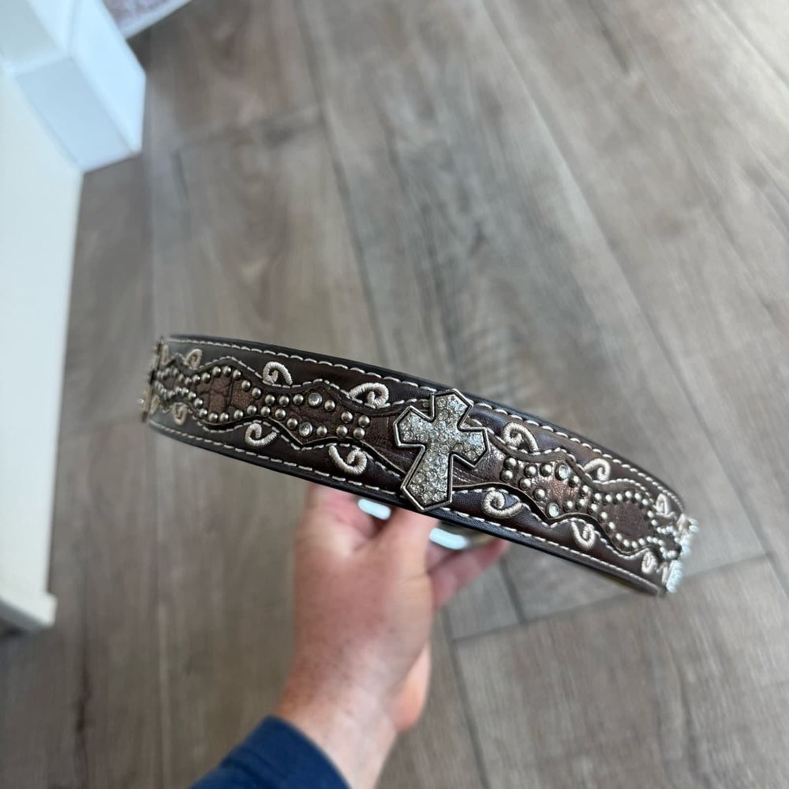 Ariat size 22 belt girls kids western bedazzled brown Cross 4