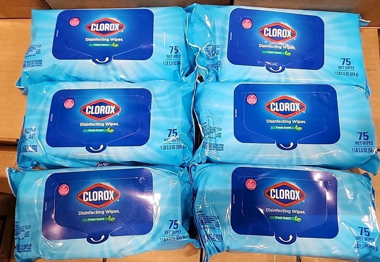 6 Pack Case Clorox Disinfecting Wipes 75ct 450 Total Fresh Scent Kills 99.9% B4