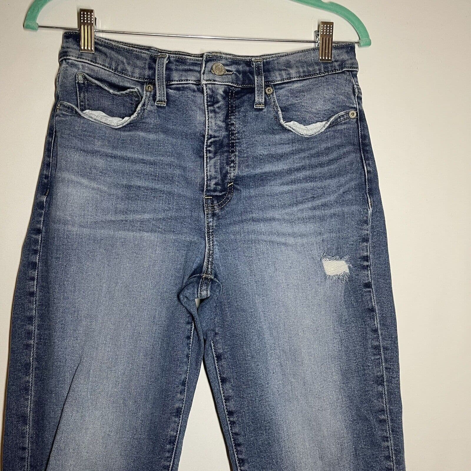 Lucky Brand Womens Size10/30 Ankle High Rise Stretch Ripped Blue Jeans Straight 2