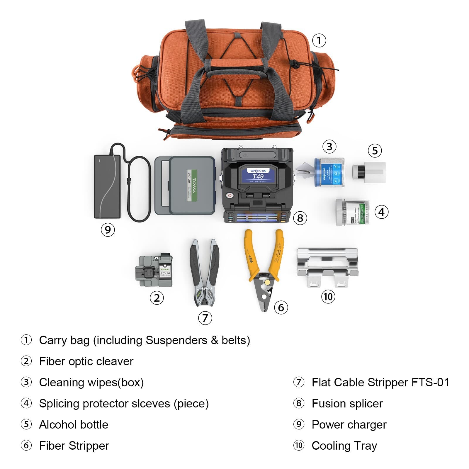 OrienTek FTTx T49 Fusion Splicer , Handheld Welding Machine with Stripper Tools 3