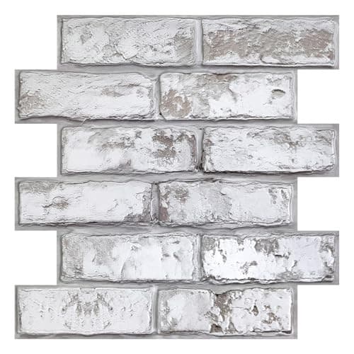 3D Faux Brick Wall Panel, Peel and Stick Brick Tiles, 10 Pcs of Retro White 4