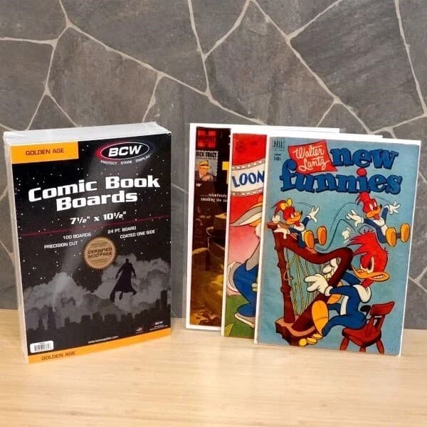 100 BCW Gold Age Golden Comic Bags 2 Mil Protection Sleeve + Back Boards Holders 2