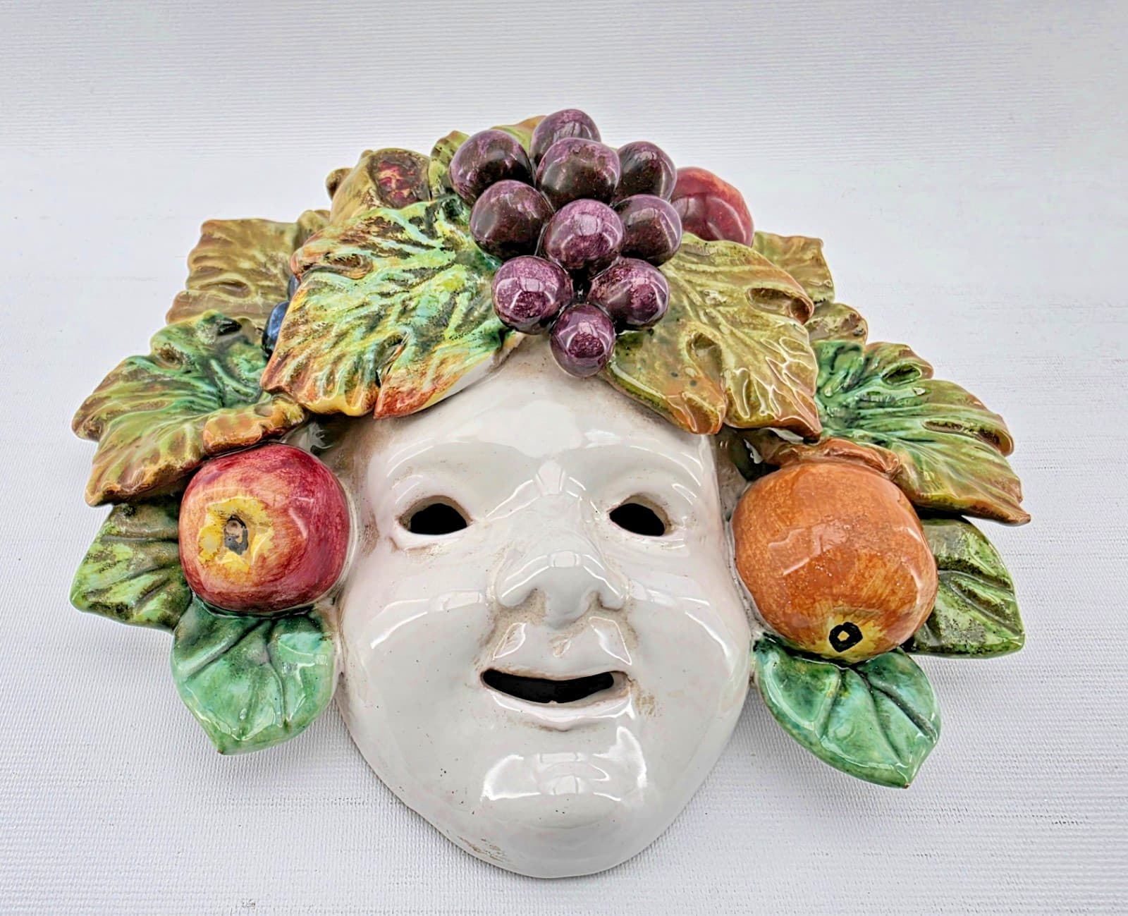 Bacchus Terra Cotta Face Mask Wall Plaque Wine God Harvest Season 5