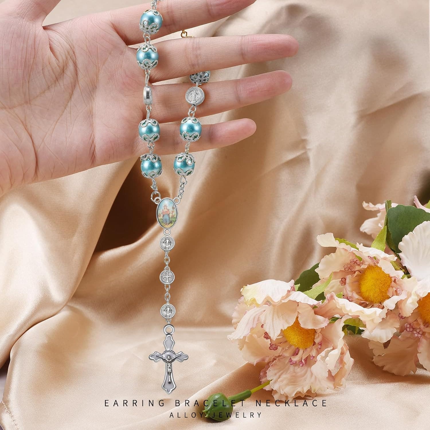 60Pcs/30Set Rosary Making Kits Supplies Religion Cross and Center Medal Charms 5