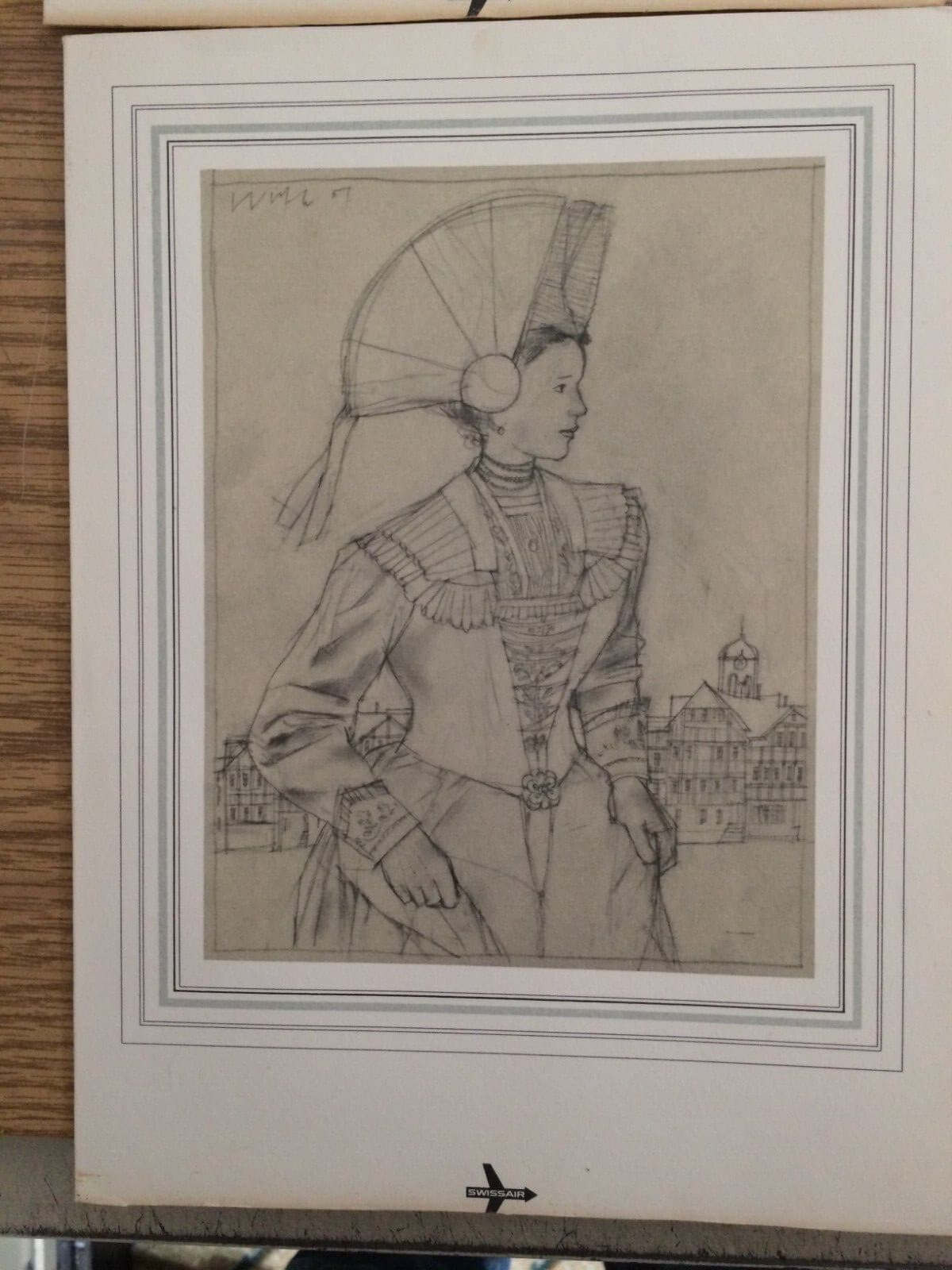 4  Vintage 1971 Swissair Airline Dinner Lunch Menus / Postcard Artwork Women 3