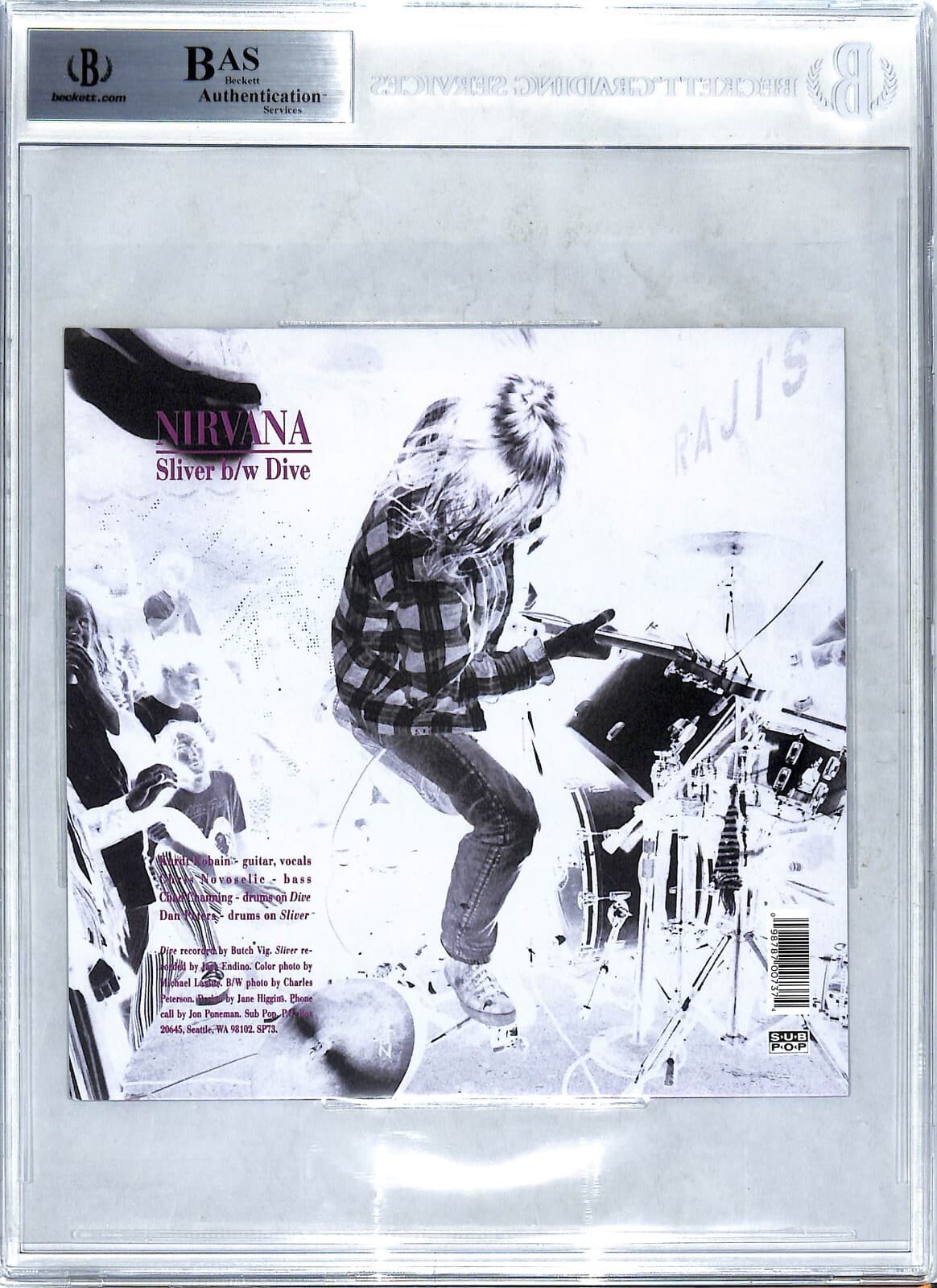 Nirvana Band (Krist, Chad, Jack, Dan) Signed "Sliver" 7" Album Cover BAS Slabbed 2