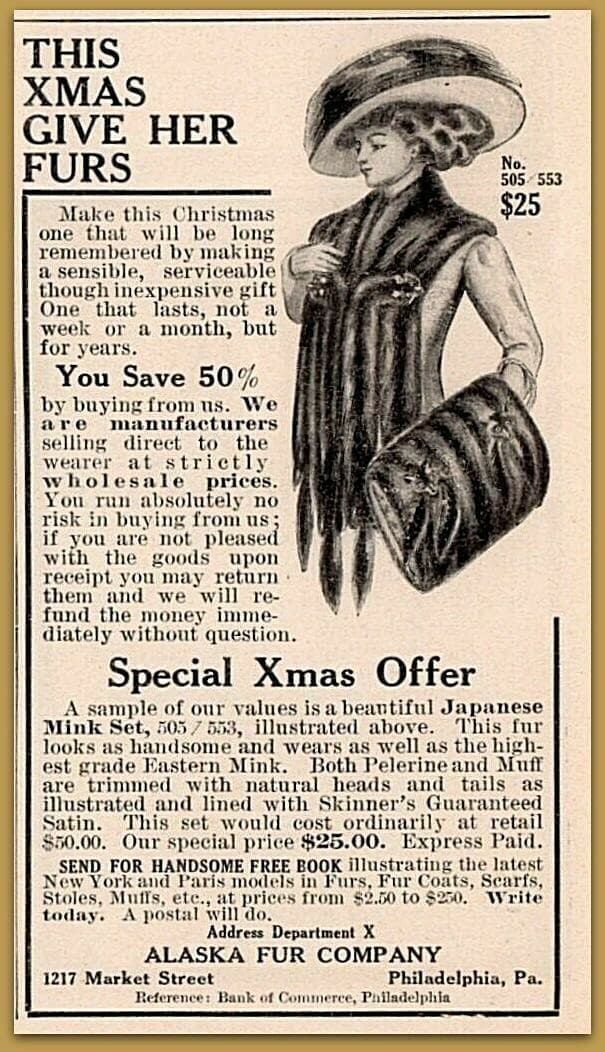 1909 Albrecht Sons Fur Fashion Alaska Fur  Riviera Mink Muff Edwardian Style Ad 2