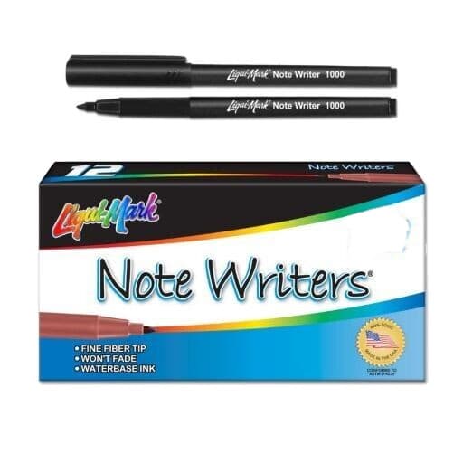 Lot of 24 Liqui-Mark® Note Writer 1000 BLACK Fiber Point Pocket Markers Fine 5