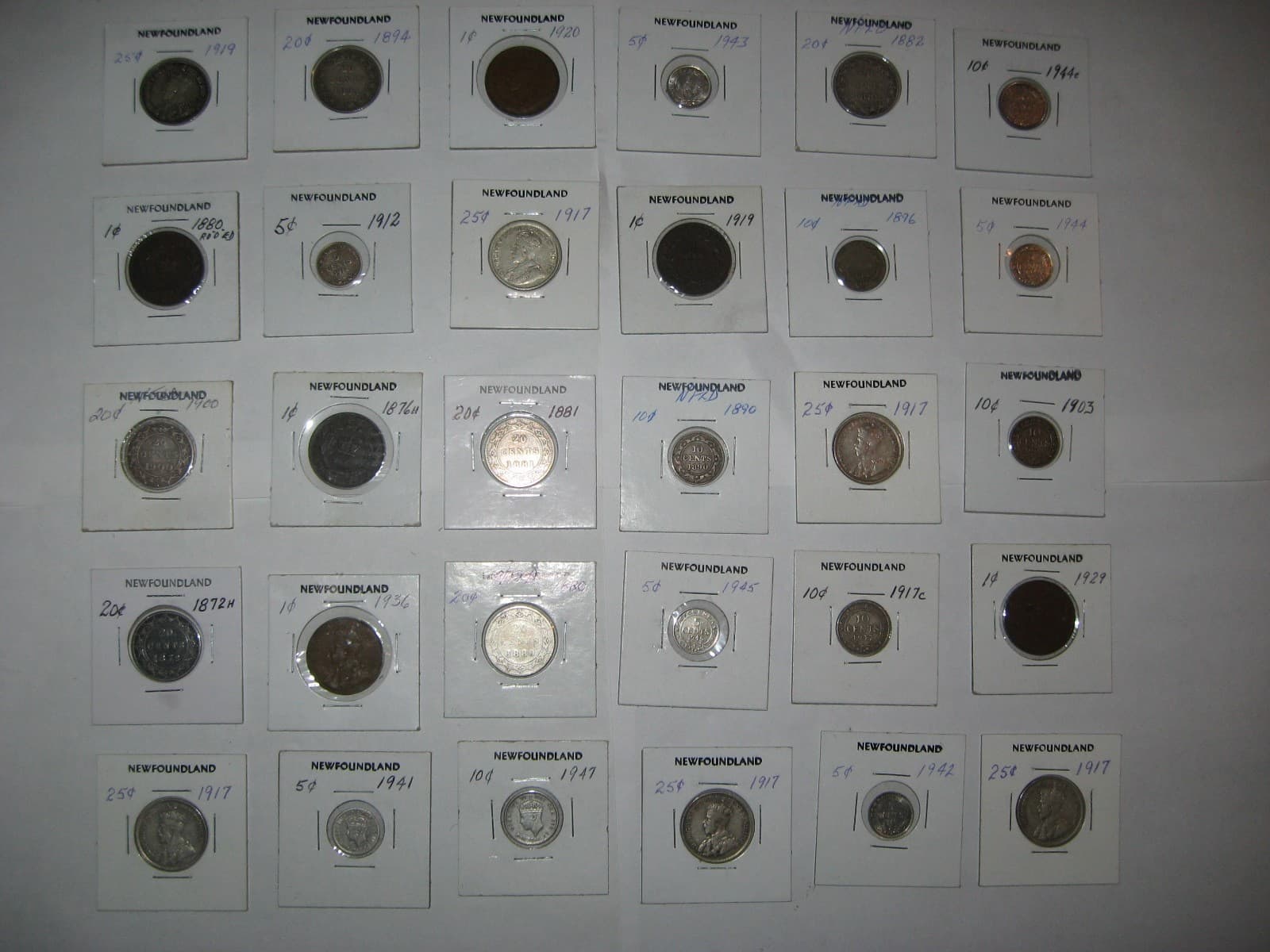" Lot of 30 " Canada Newfoundland Coins Various Years  1  5  10  20  25 Cents
